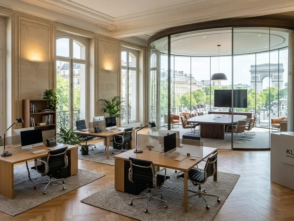 Architecte travaillant dans un bureau privé haut de gamme du Duplex Auteuil à Paris 16.