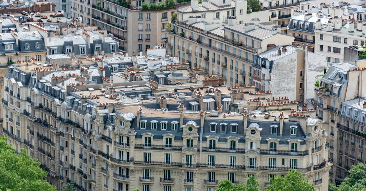 Découvrez le style architectural haussmannien classique des toits et façades parisiens depuis une vue en plongée.