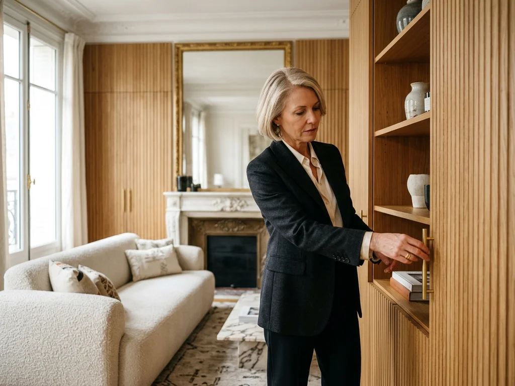 Intérieur luxueux au Trocadéro avec finitions en laiton et mobilier haut de gamme DC Design.